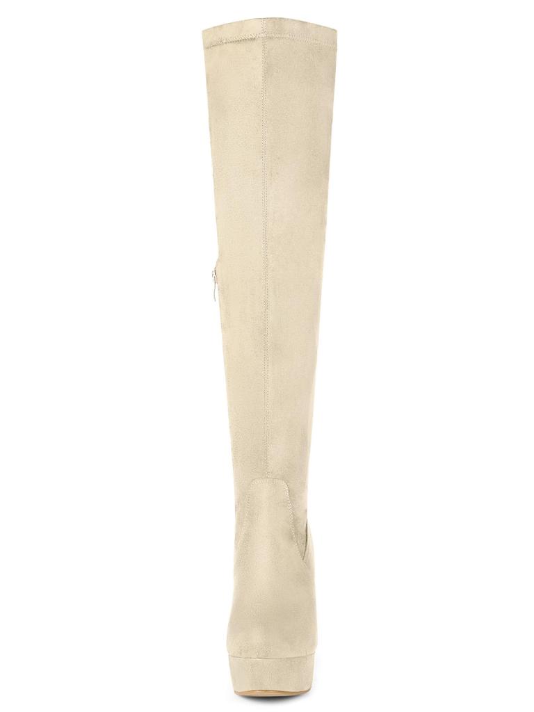 Allegra K Women's Knee-High Platform Boots with Block Heels, Perfect for Casual, Party, or Halloween, Non-Slip, Fashionable, Beige, Size 23.5cm