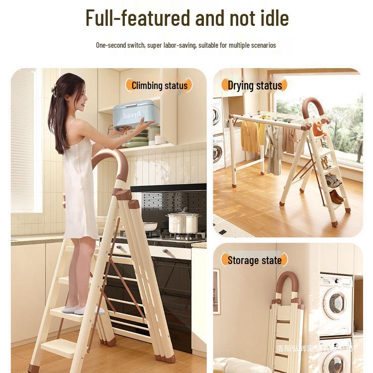 Household Indoor Folding A-Frame Ladder: Multifunctional Clothes and Quilt Drying Rack with Four to Six Steps