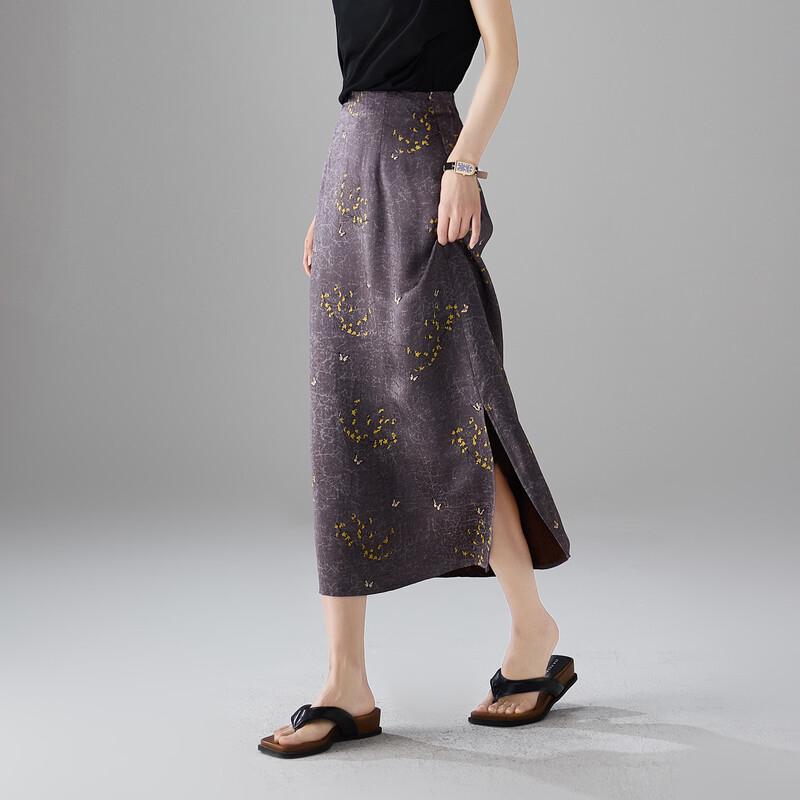 SOFSIL Women s 2026 Summer Vintage Print High-Waist Slit Midi Skirt M