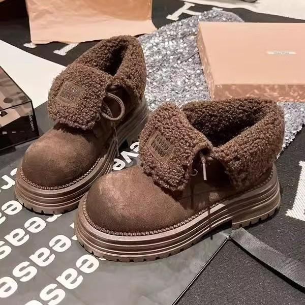 Martin Boots Women's Matte Leather Fur Shoes Two Wear Flip Yellow Boots Velvet Snow Cotton Boots Tooling Locomotive Boots Short Boots