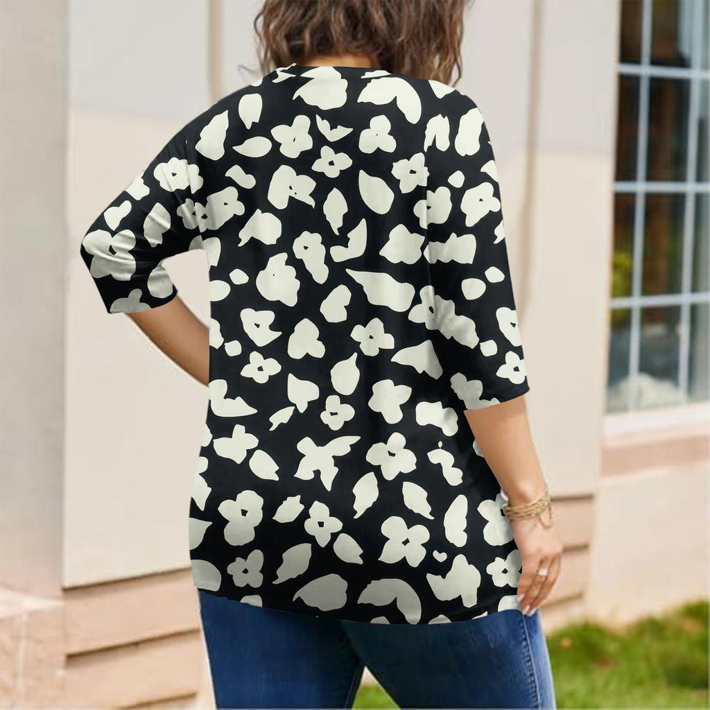 Dámska módna blúzka s potlačou a krátkym rukávom vo veľkosti Plus Size pre elegantné dochádzanie do práce a bežné nosenie