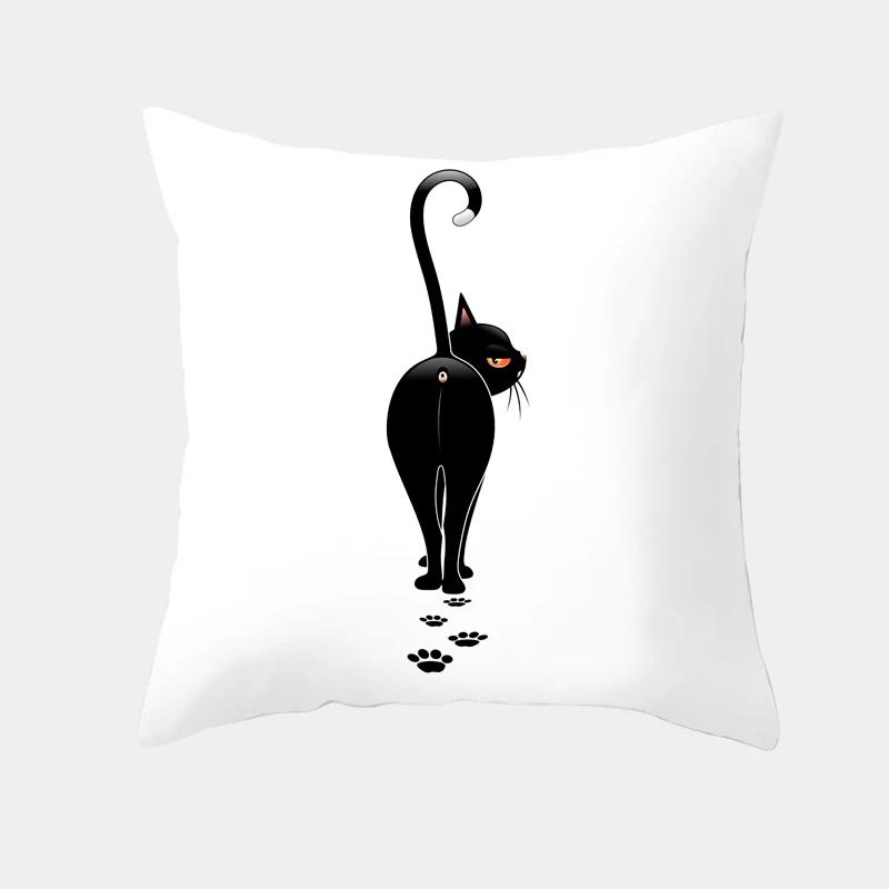 Cute Cartoon Cat Cushion Cover Creative Black White Naughty Cat Pillow Case Home Textiles Decorative Pillow Cover For Sofa
