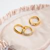 Zora Designer Minimalist 18K Gold-plated Stainless Steel Round Ring With Rhinestones Waterproof Trendy Women's Daily Jewelry
