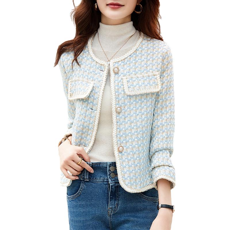 Módní a elegantní dámská krátká bunda tvídový kabát ve francouzském stylu