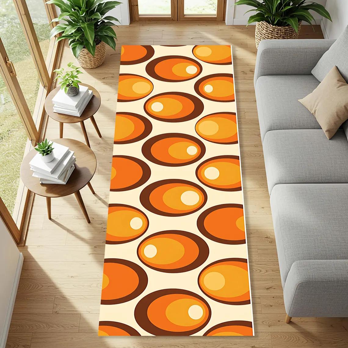 

Retro Wave Runner Rug with Orange and Brown Swirl Rug Funky Mid Century Modern Carpet 70s Aesthetic Hallway Floor Decor for Home 40x120cm