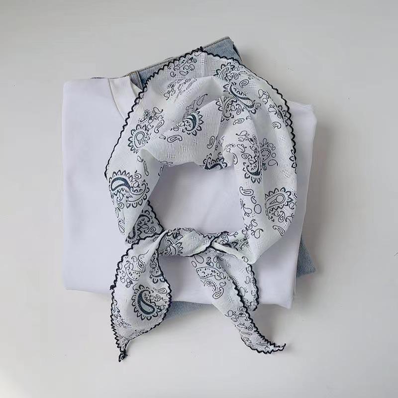 

Ретро Пейсли Темно-синий Хлопково-льняной Платок-бандана для Весенне-летнего Универсального Использования 98 cm