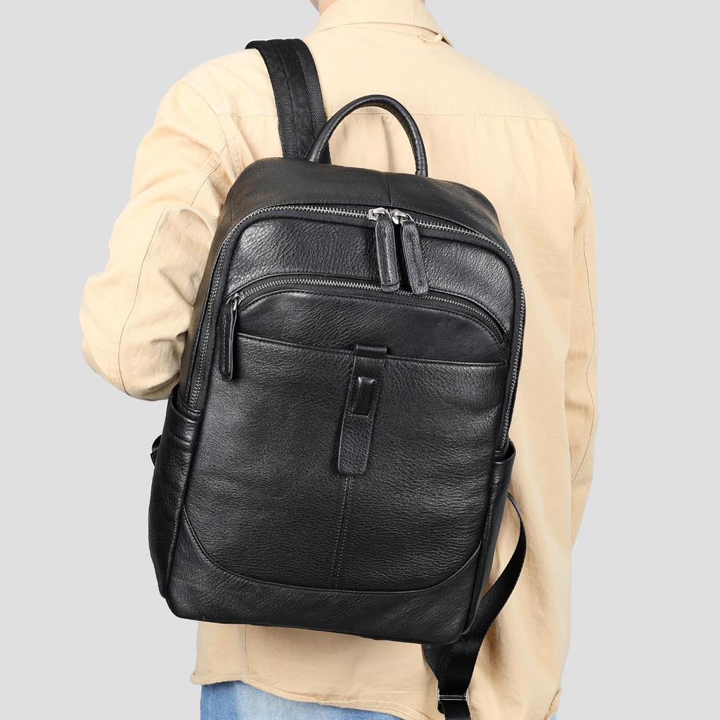 Men's Genuine Leather Cowhide Backpack - Business, Travel, Laptop, and Schoolbag with Large Capacity
