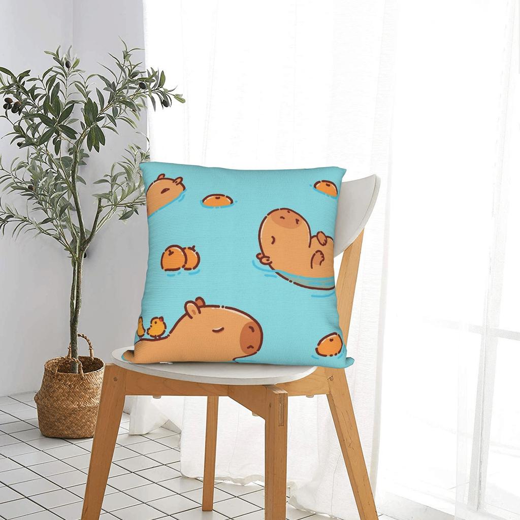Pillow Case Kawaii Capybara   Square  Pillow Cover For Couch Sofa Bedroom Retro Trendy Pillowcases