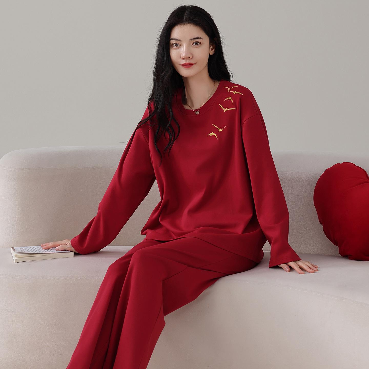 

Осенний тонкий хлопковый пижамный комплект для пар - с длинным рукавом и брюками для мужчин и женщин 2XL