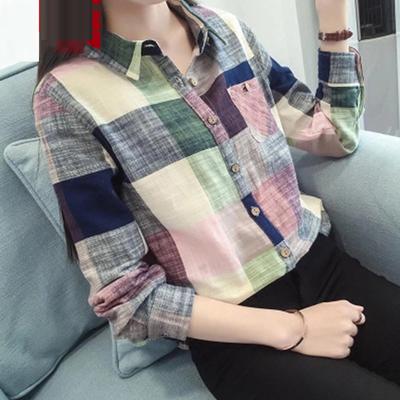 Camicie Casual da Donna a Maniche Lunghe a Quadri con Colletto Classico