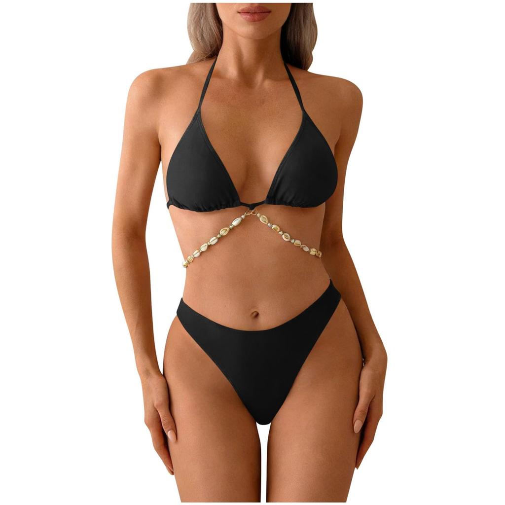 Women's Sexy Two Piece Bikini Set Chain String Swimsuit