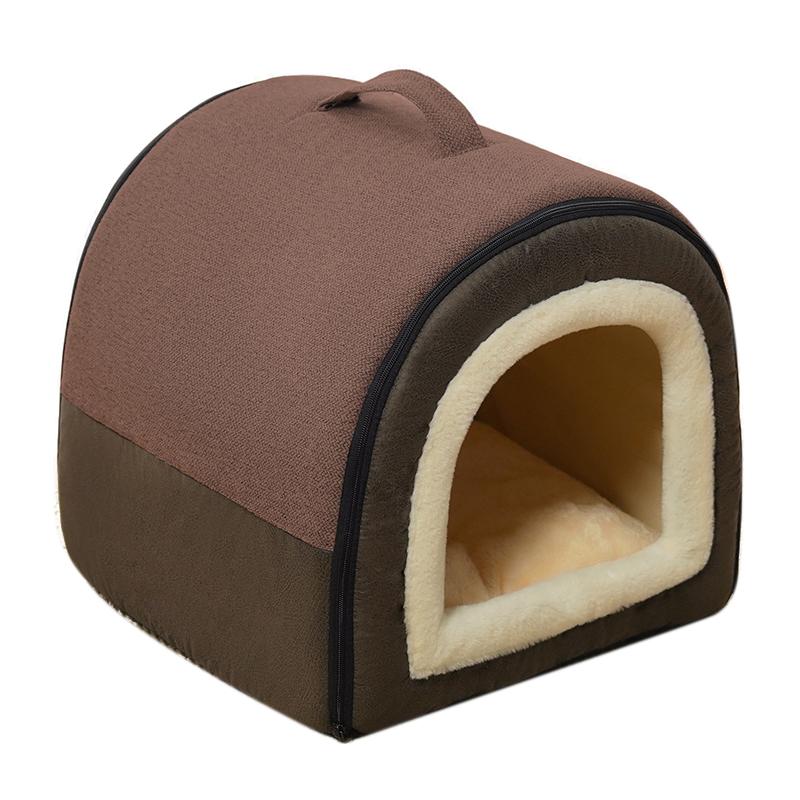 

Зимний теплый домик для кошек, мягкое уютное гнездо для маленьких и средних собак, кошек, съемная нескользящая собачья будка, палатка для сна щенков, товары для животных S коричневый