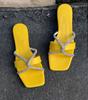 Lady's Flat Slippers Large Size Flat Shoes Fashion Casual Solid Color Rhinestone Cross Strap Women's Sandals