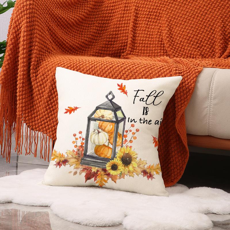 Autumn Maple Leaf Printed Cushion Cover Harvest Festival Farmhouse Decor Sofa Cushion Cover Linen Letter Print Cushion Cover