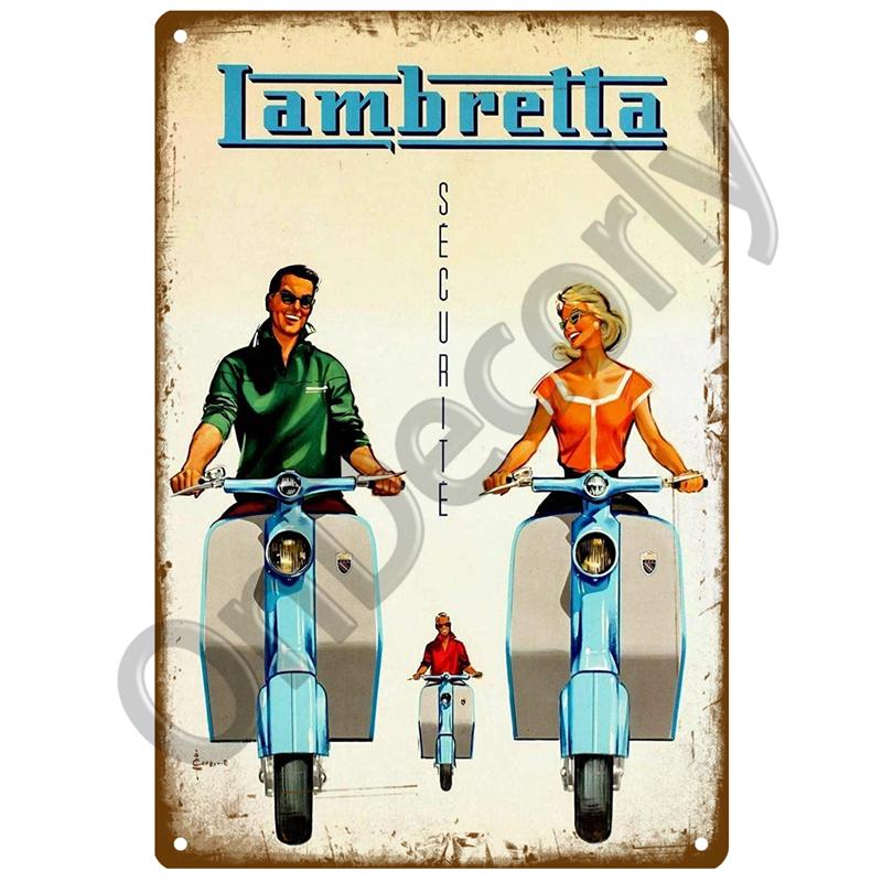 Lambretta Motor Plaque Metal Vintage Tin Sign Shabby Chic Decor Metal Signs Vintage Bar Decoration Metal Poster Pub Metal Plate