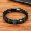 Woven Leather Rope Wrapping Special Style Classic Stainless Steel Men's Leather Bracelet Double layer Design