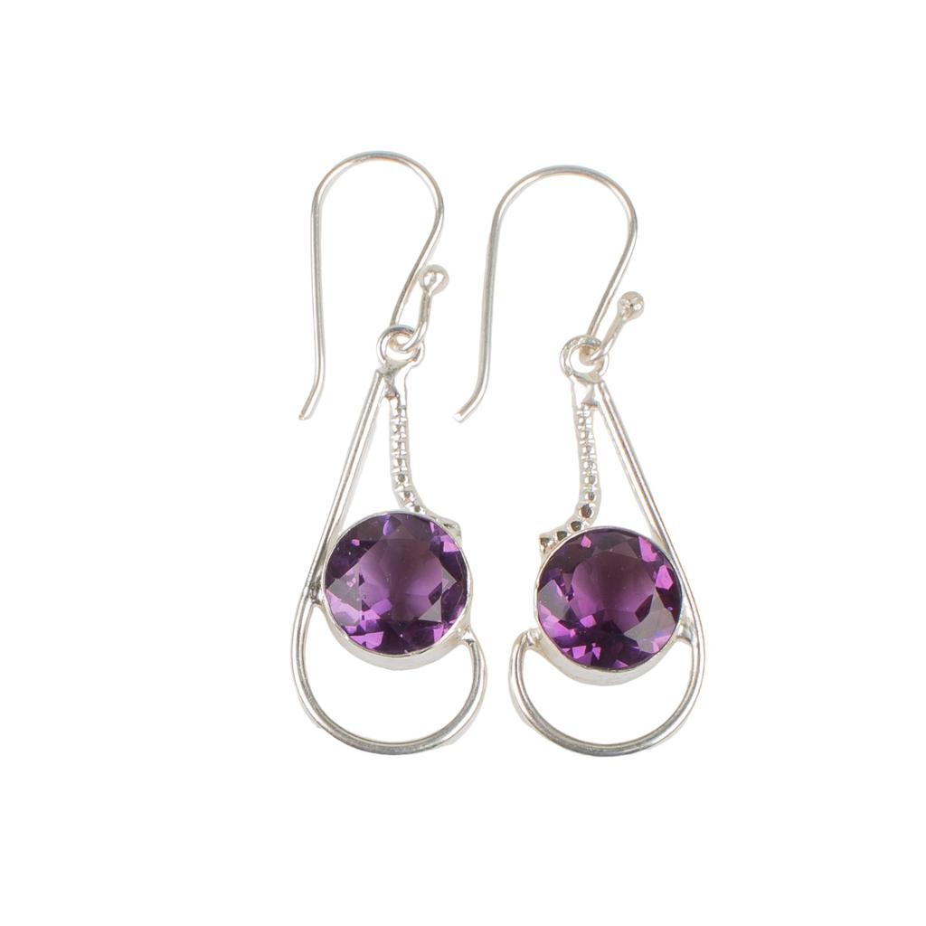 Amethyst Gemstone 925 Sterling Silver Handmade Partywear Hook Earrings 1.90" Unique Jewelry Gift For Wife EE-57-8