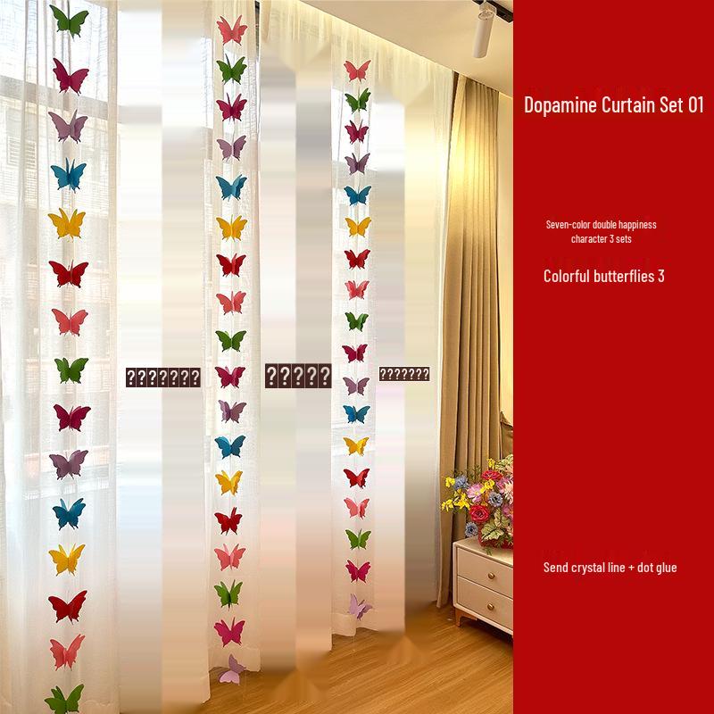 Dopamine Wedding Décor Set: Double Happiness Stickers & Bride's Bedroom Sofa Photo Backdrop Wall Décor