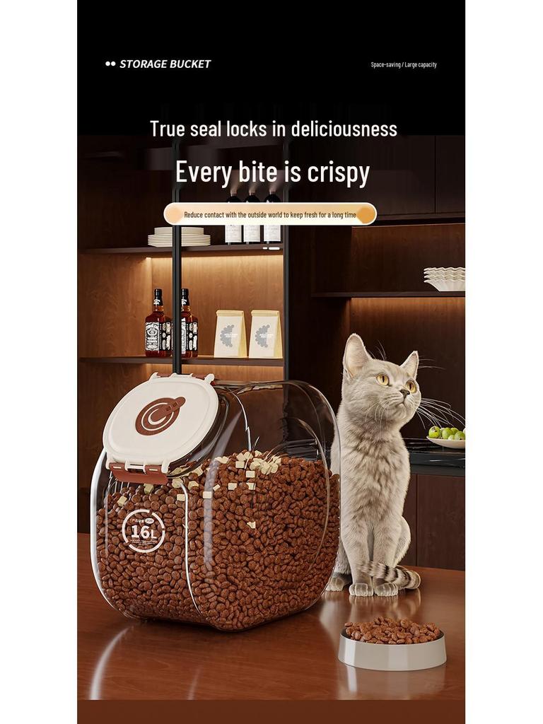 Large Capacity Sealed Moisture-Proof Pet Food Storage Bucket, Transparent for Cat and Dog Food