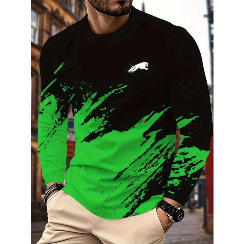 Men's 3D Stripe Printed Long-sleeved T-shirt, Comfortable, Breathable and Versatile Men's Top