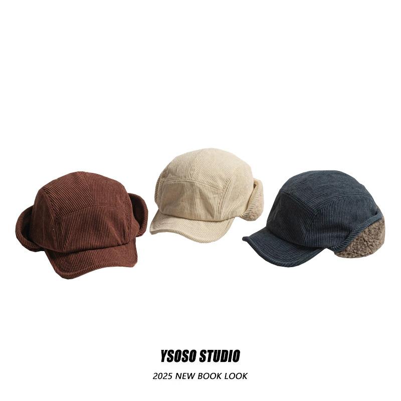 Gorra de Béisbol con Orejeras de Pana Vintage para Hombre y Mujer Gorra de Invierno con Visera Suave de Lana Americana Gorra de Piloto