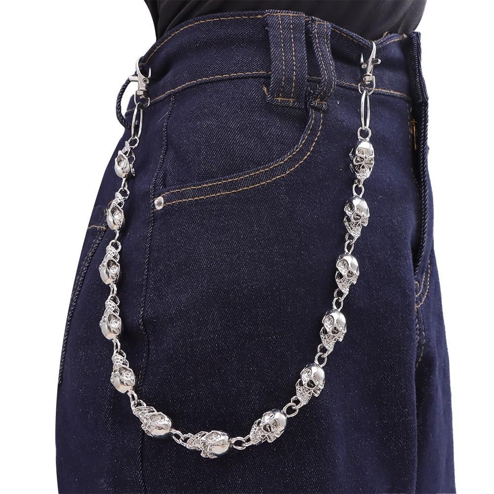 Punk Skull Waist Chain With Metal Double Layer Chain For Hip Hop Style Men Women