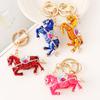 Keychain Pendant Chinese Zodiac Enamel Horse Rhinestones Inlaid Key Chain Metal Charm Bags Keyring Backpack Car Accessories