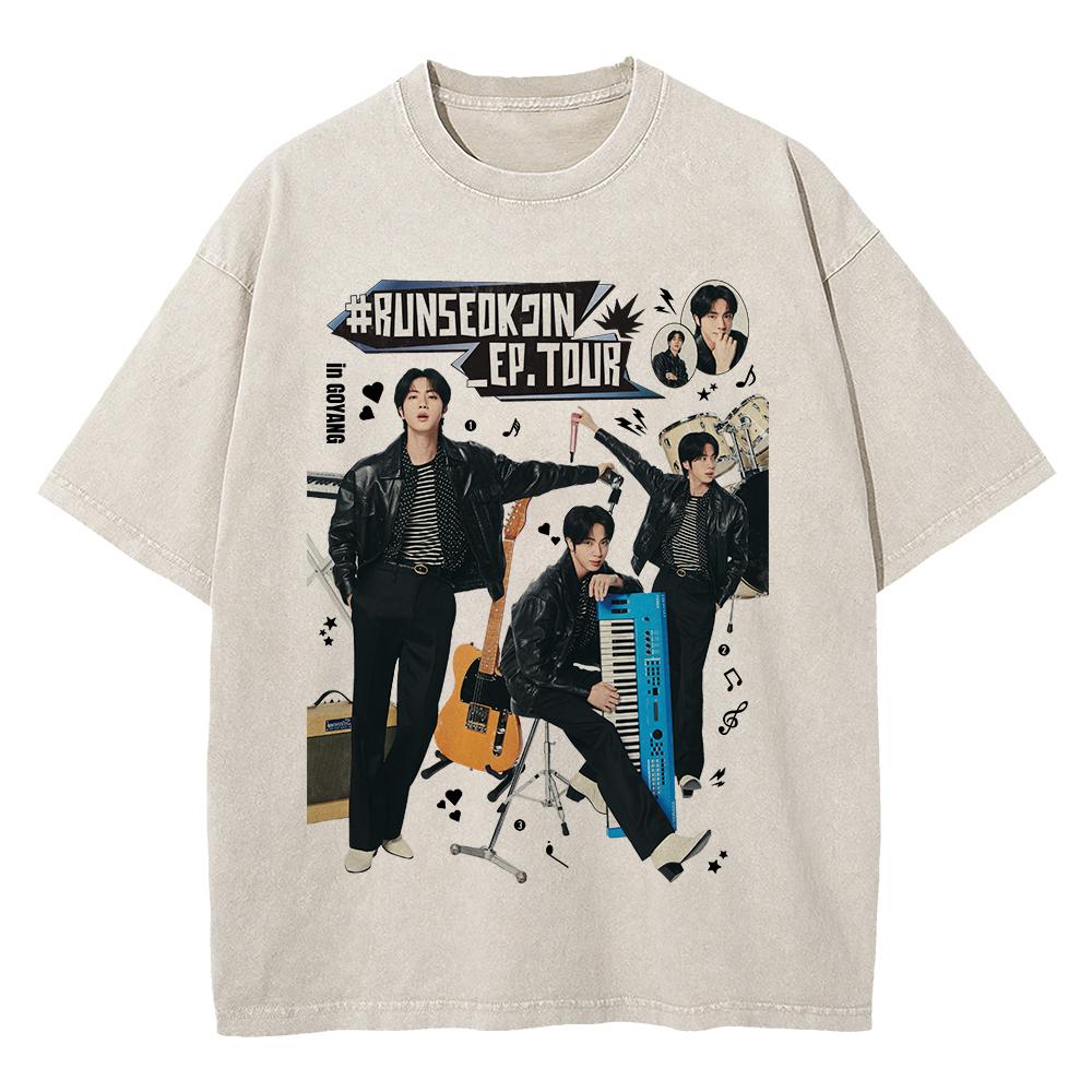 Cotton Vintage Washed Jin Runseokjin EP Tour T Shirt Fashion MenWomen New Album Echo Acid Wash Oversize Tees Shirts S