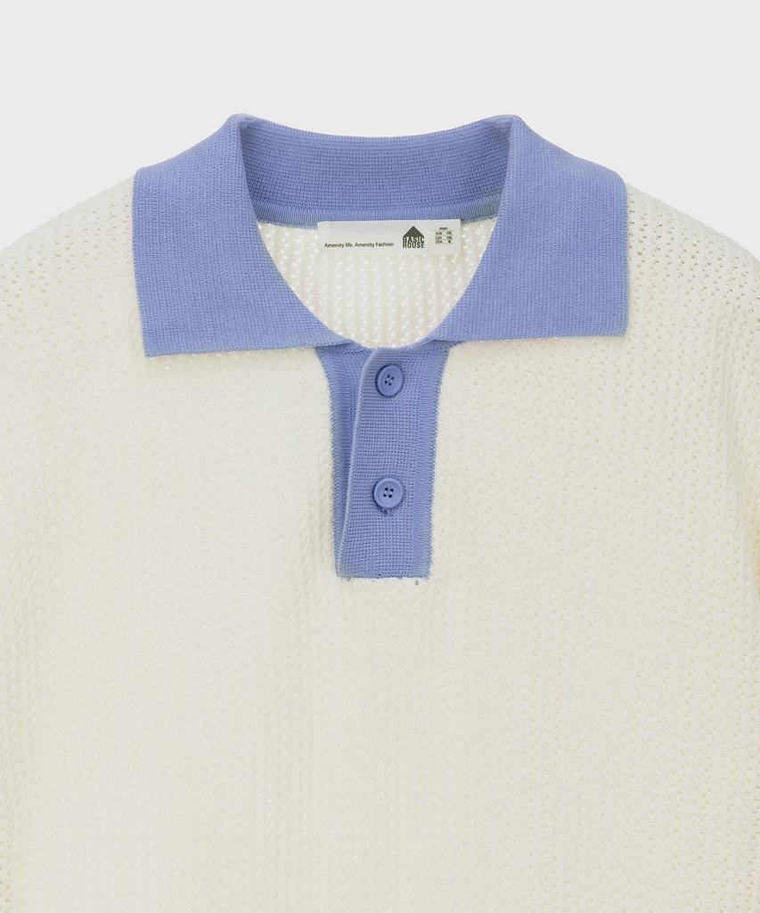 BASIC HOUSE Uni Color Block Collar Knit Ivory Lxkt3101