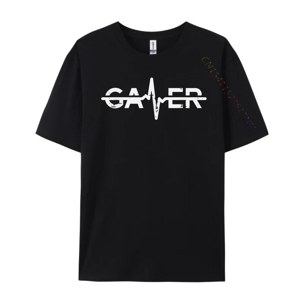Gamer Heartbeat Funny Video Gaming Men Boys Kids Teens Youth Cream T Shirt Camisetas Harajuku Tshirt