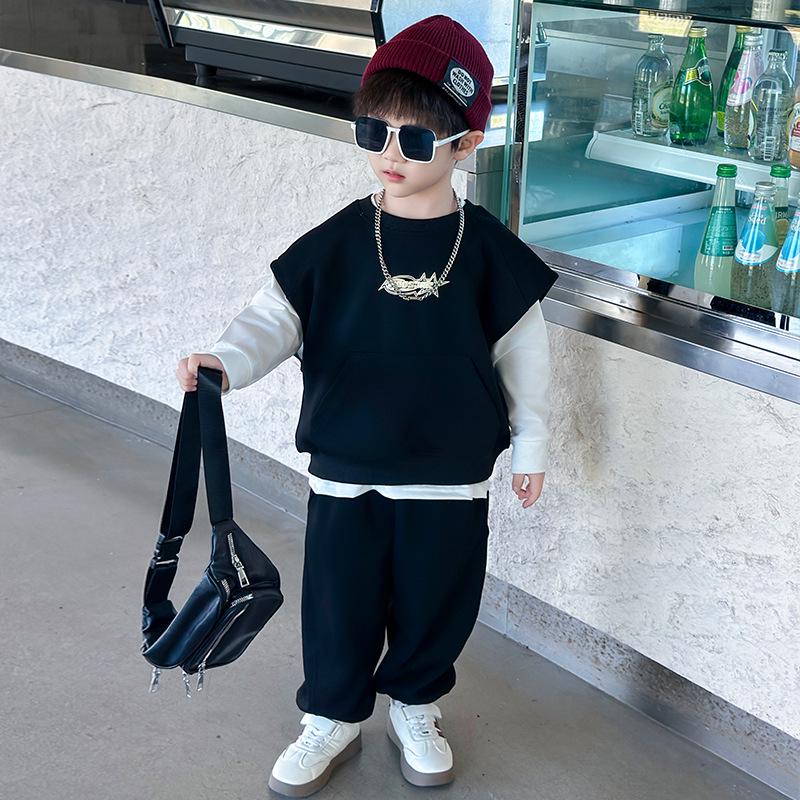 

2025 New Trendy Autumn Set: Cool Boy s Three-Piece Sweatshirt for Kids 90 cm чорний