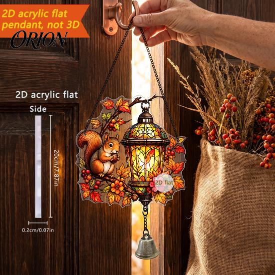 Weatherproof Hanging Decoration Vintage Lantern Bird Flower Ornament, Stained Glass Acrylic Window Squirrel Decor, Door with Bell Ornament