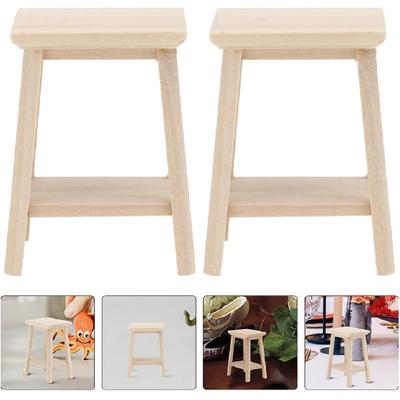 ABOOFAN 2 Stück Miniatur-Holzhocker Mini-Holzpuppenhaus-Hocker 1:12er Maßstab Miniatur Hoher Hocker Kleiner Stuhl Modell Puppenhaus Möbelzubehör für