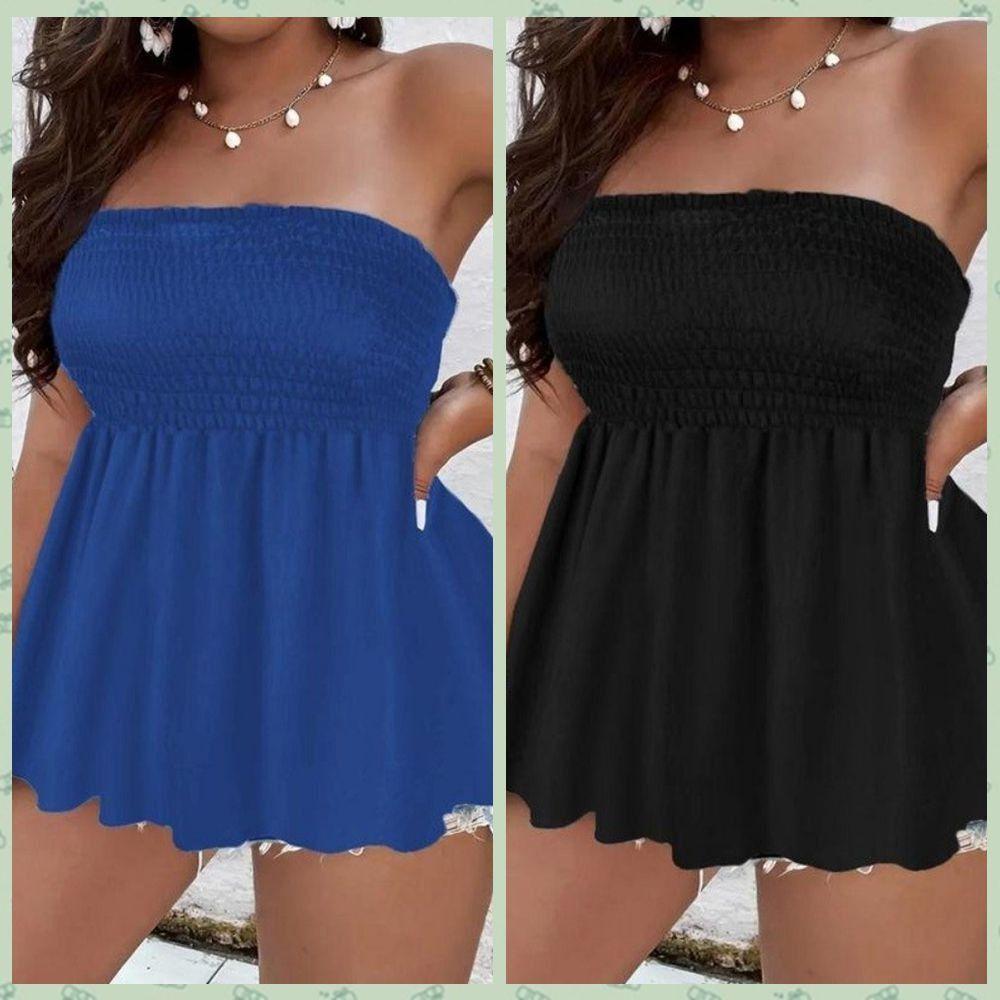 Loose Fit Plus Size Tank Top Ribbed Texture Strapless Tube Top Off-Shoulder Crop Top Hot Girl