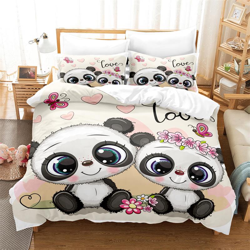 Ensemble de housse de couette Animal de dessin animé Ensemble de literie tendance Amoureux Lin Taille Queen Bed Fille Ensemble de housse de couette Ensemble de literie pour enfants