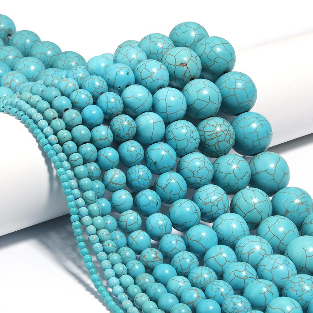 1 Strand 3-20mm Blue Turquoise Beads Natural Stone Round Beads Loose Spacer Smooth Bead For DIY Bracelet Necklace Accessories