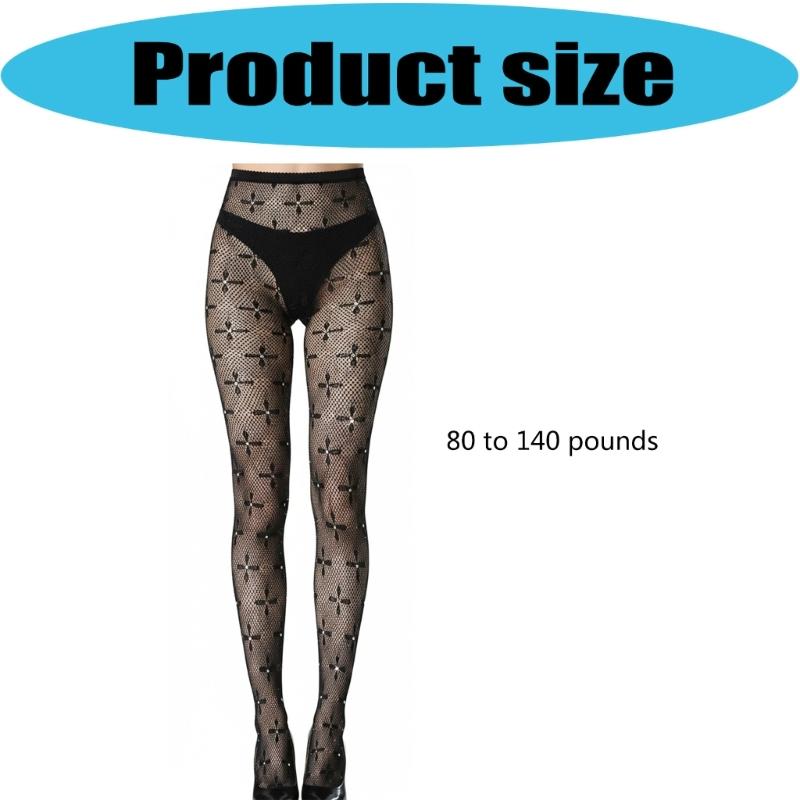 Breathable Nylon Fishnet Pantyhose For Women Four Leaf Pattern Rhinestones Accent High Waist Sheer Mesh Tights Stockings