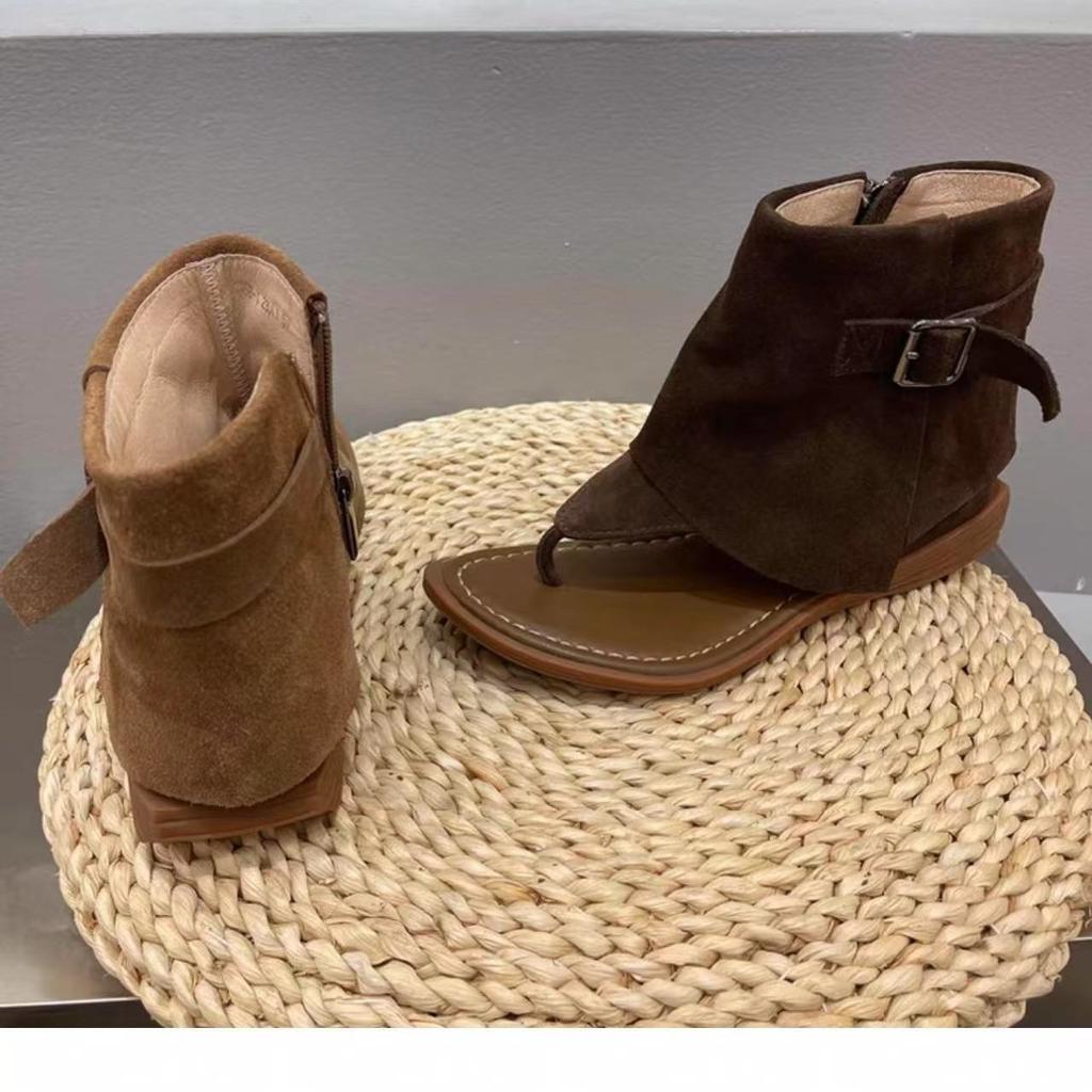 Sheepskin Fashion Literary New High-top Sandals Women's Round Head Toe Side Zipper Cool Boots Women
