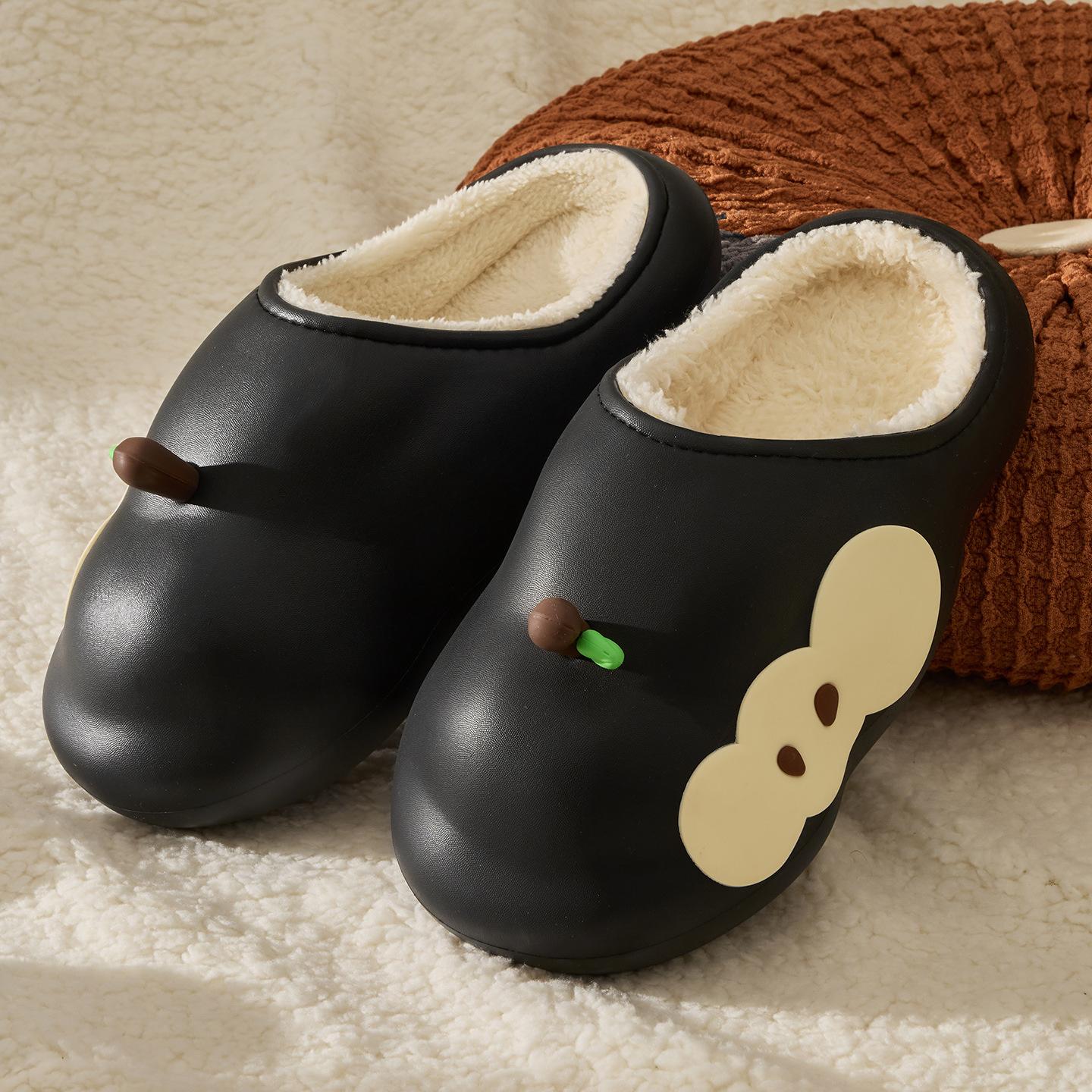 

Милые мультяшные яблочные водонепроницаемые хлопковые тапочки осень-зима для дома, нескользящие, теплые, парные, пушистые тапочки 38-39 [Suitable for sizes 37-38] прохладный черный