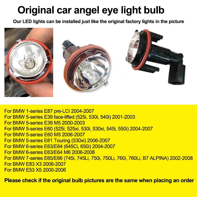 2pcs 160W For BMW E39 E53 E60 E61 E64 E65E66,E87 04-07, LED Angel Eye Halo Ring Marker Side Light White LED Bulb Car Headlight.