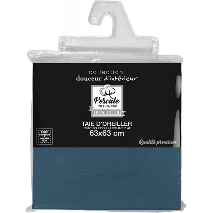 Taie d'oreiller 63 x 63 cm en percale uni 78 fils Bleu