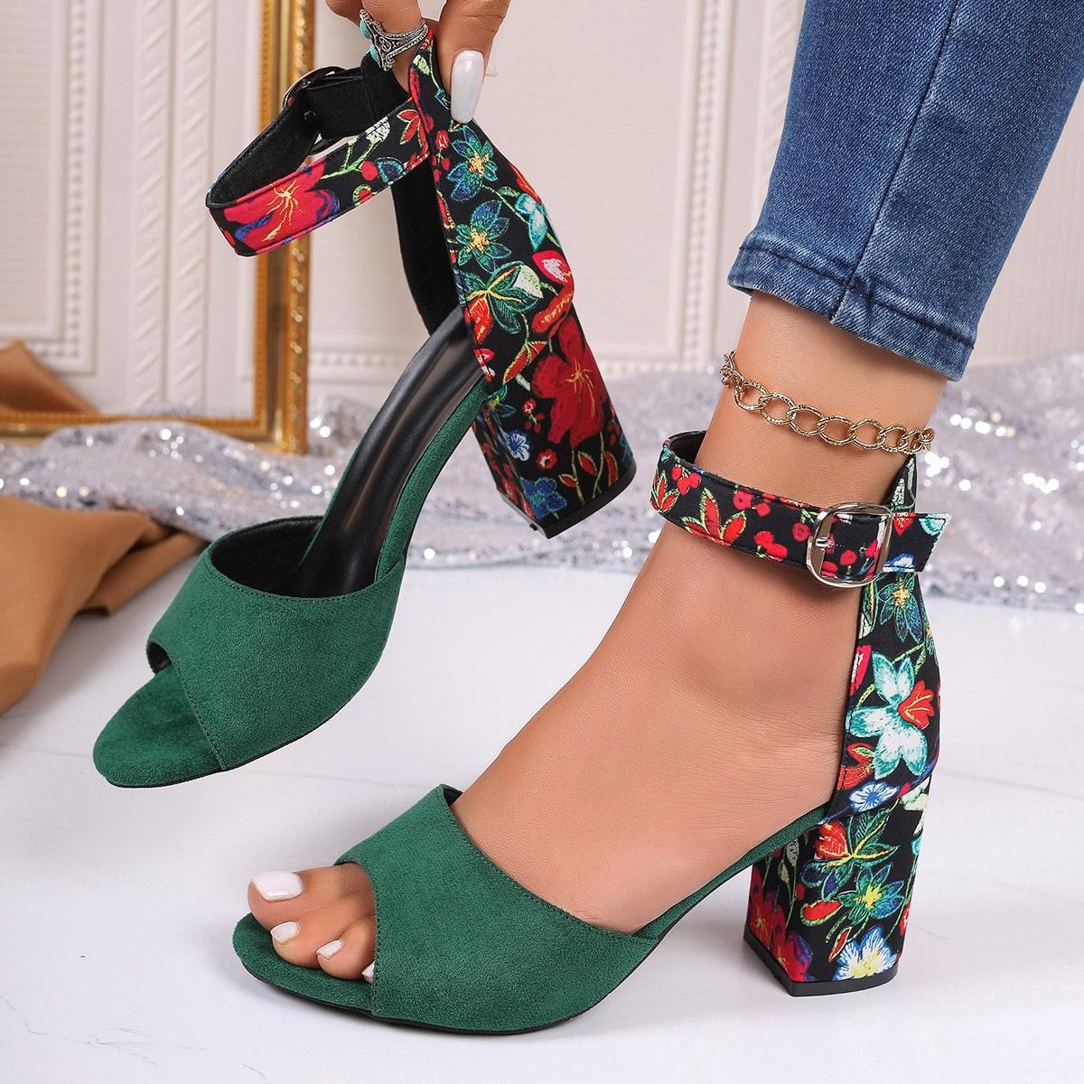 

Color matching buckle large size suit high-heeled sandals 2025 summer new open-toed fish mouth fashion sandals 43 зелений