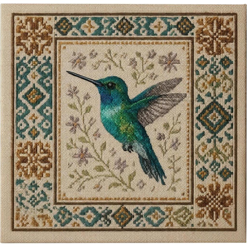 Cardinal Cross Stitch Kit with Floral Pattern Hummingbird Embroidery Art DIY Needlepoint Thread Art Needlework Gift for Friends