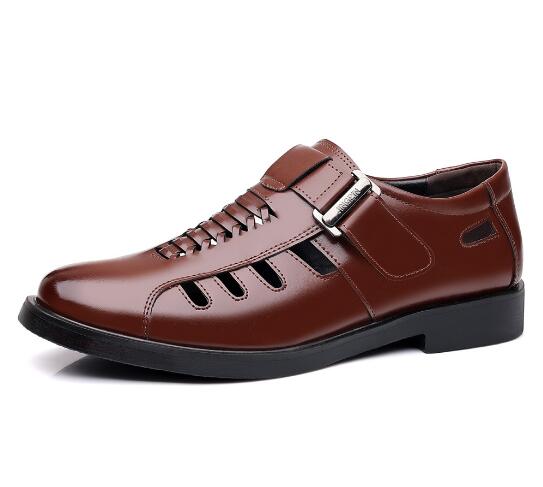 

Summer leather shoes men s large size sandals hollowed out breathable business new men s formal breathable shoes M971 38 коричневий