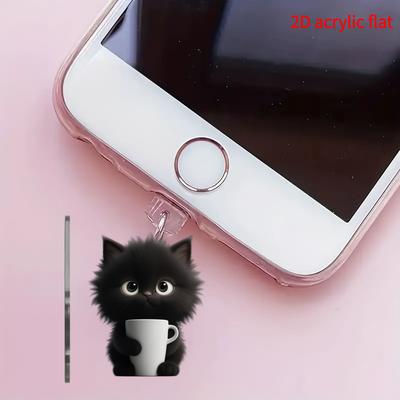 2D Flat, 1pc Cute Tea Cup Cat Acrylic Phone Dust Plug - Suitable for Type-C and IPhone Connectors, Protective Dust Cover Accessory