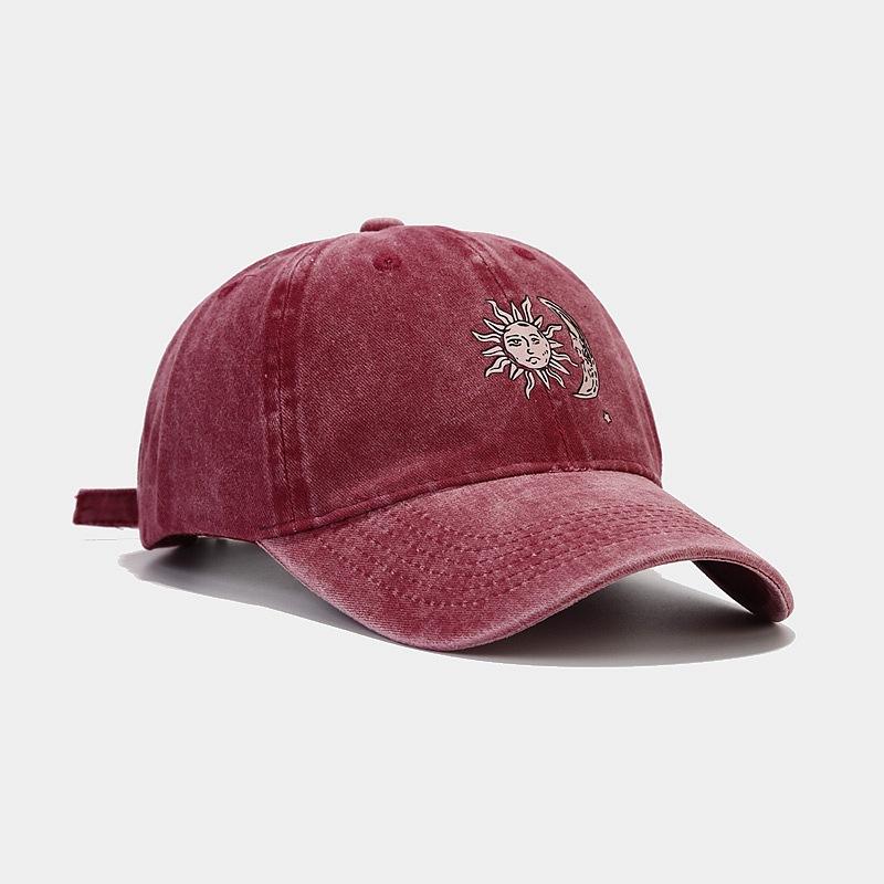 Neue Wärmeübertragung Sonne und Mond Muster weiches Oberteil Baseballkappe Paar Europäische und Amerikanische gewaschene Retro-Kappe