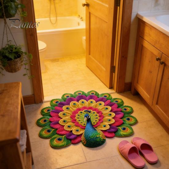 High-density Woven Mat Floor 3D Peacock Print Soft Non-Slip Decorative Rug Colorful Home Living Room Bedroom Doorway Easy Clean Carpet Artistic