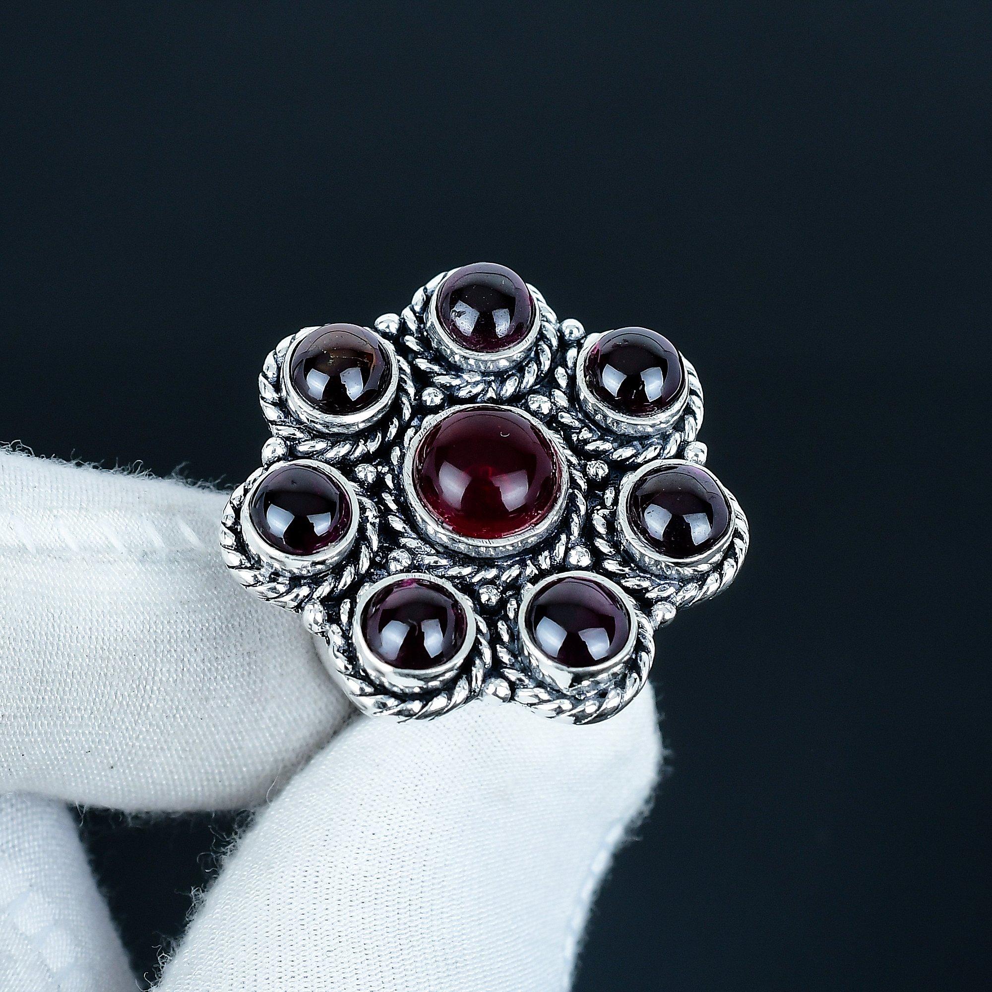 

Натуральный гранат, ручная работа, кольцо из стерлингового серебра 925 пробы - кольцо в богемном стиле - украшения бохо ручной работы для женщин и мужчин, подарки для вечеринок US 10 красный