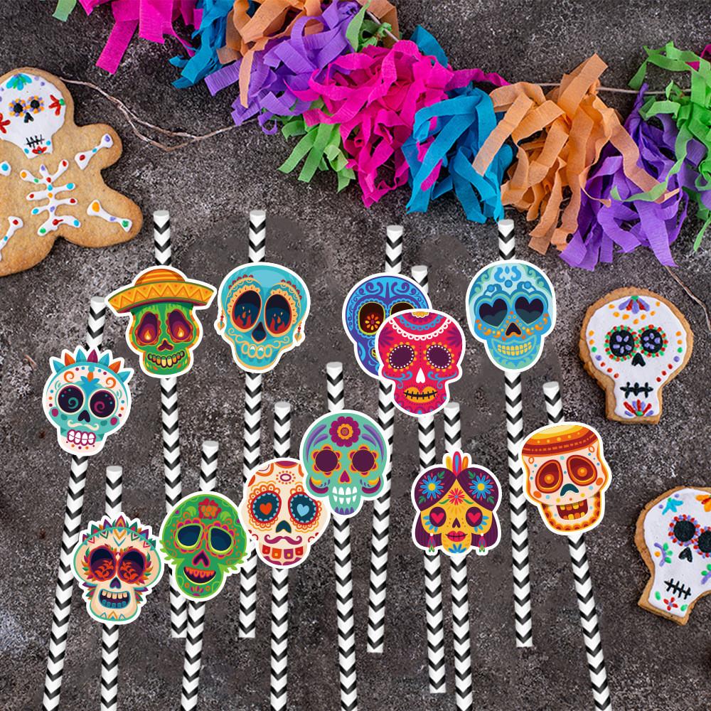 Paper Skeleton Theme Straws For Halloween Party Decorations And Drink Supplies