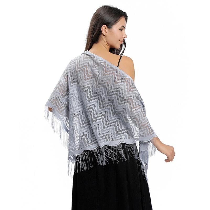 Women's Triangle Lace Shawl with Tassels Waved Shoulder Wrap Shawl Scarf for Bridal Gowns and Evening Parties